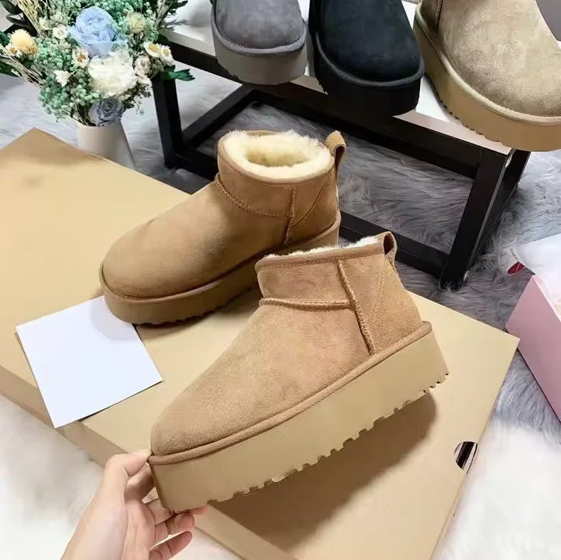 2026 New Winter Snow Boots Ladies Platform High Heel Shoes Women Ankle Boots Luxury Designer Classic Ultra Mini Fur Boot