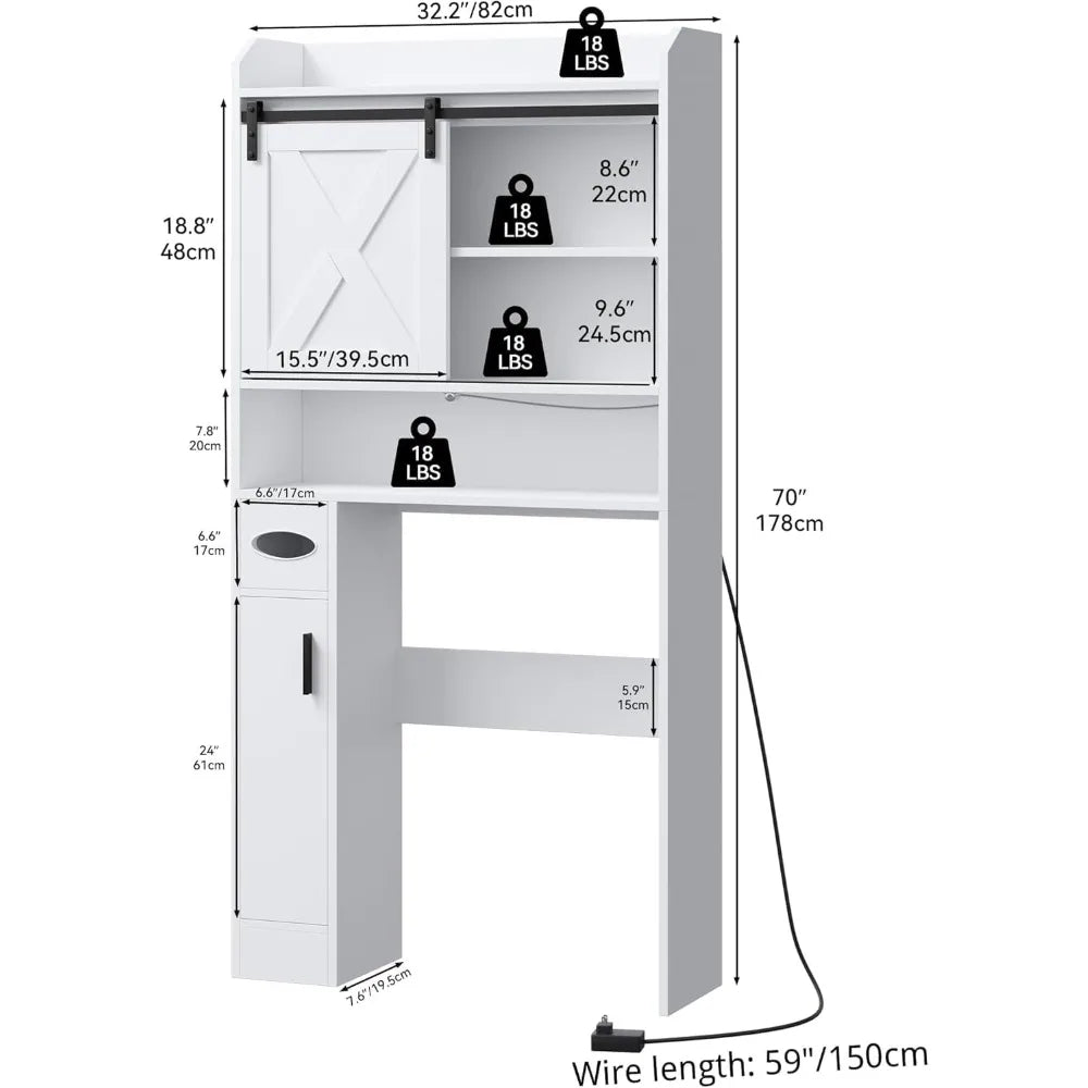 Motion Sensor Bathroom Cabinet with Sliding Barn Door, Adjustable Shelf & Toilet Paper Holder - Farmhouse Style