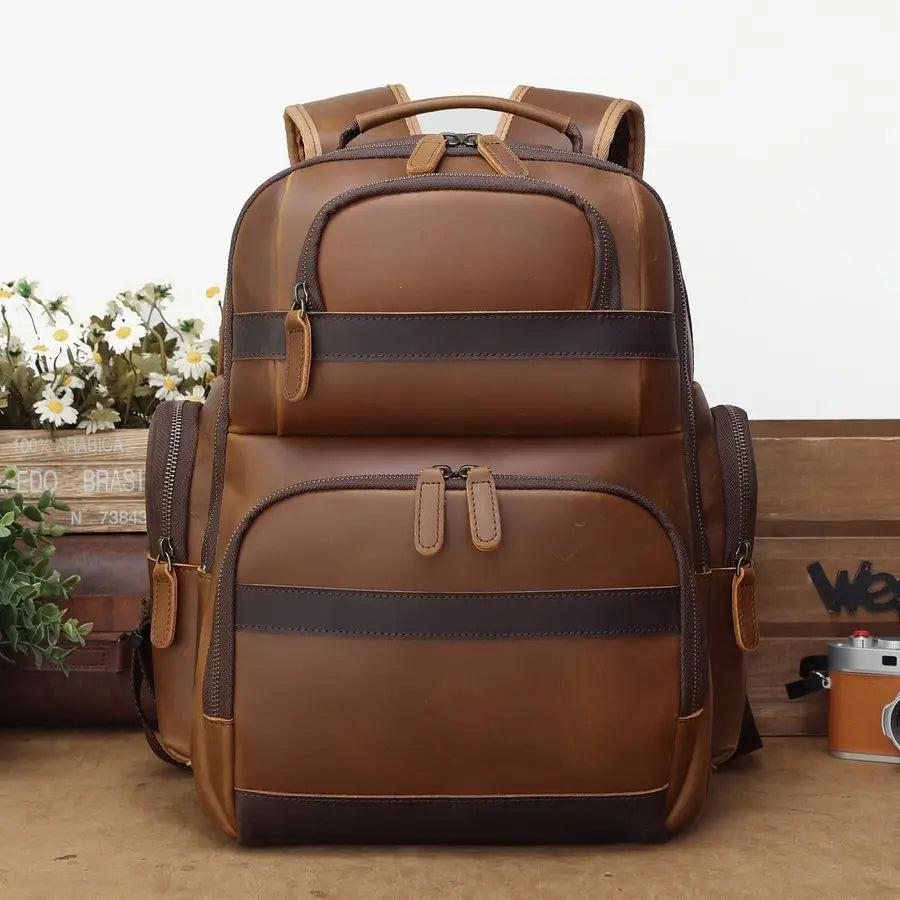 Mens Vintage Leather Backpack 15.6 Laptop Bag Large Capacity Business Travel Hiking Shoulder Daypacks