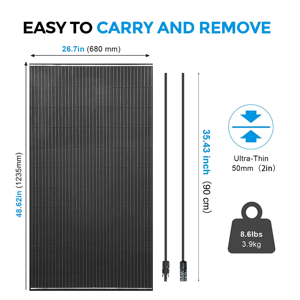 200 Watt Solar Panel Battery Charger Lightweight 18V Monocrystalline Module House Car RV Yacht Lights Pump Power Supply Camping