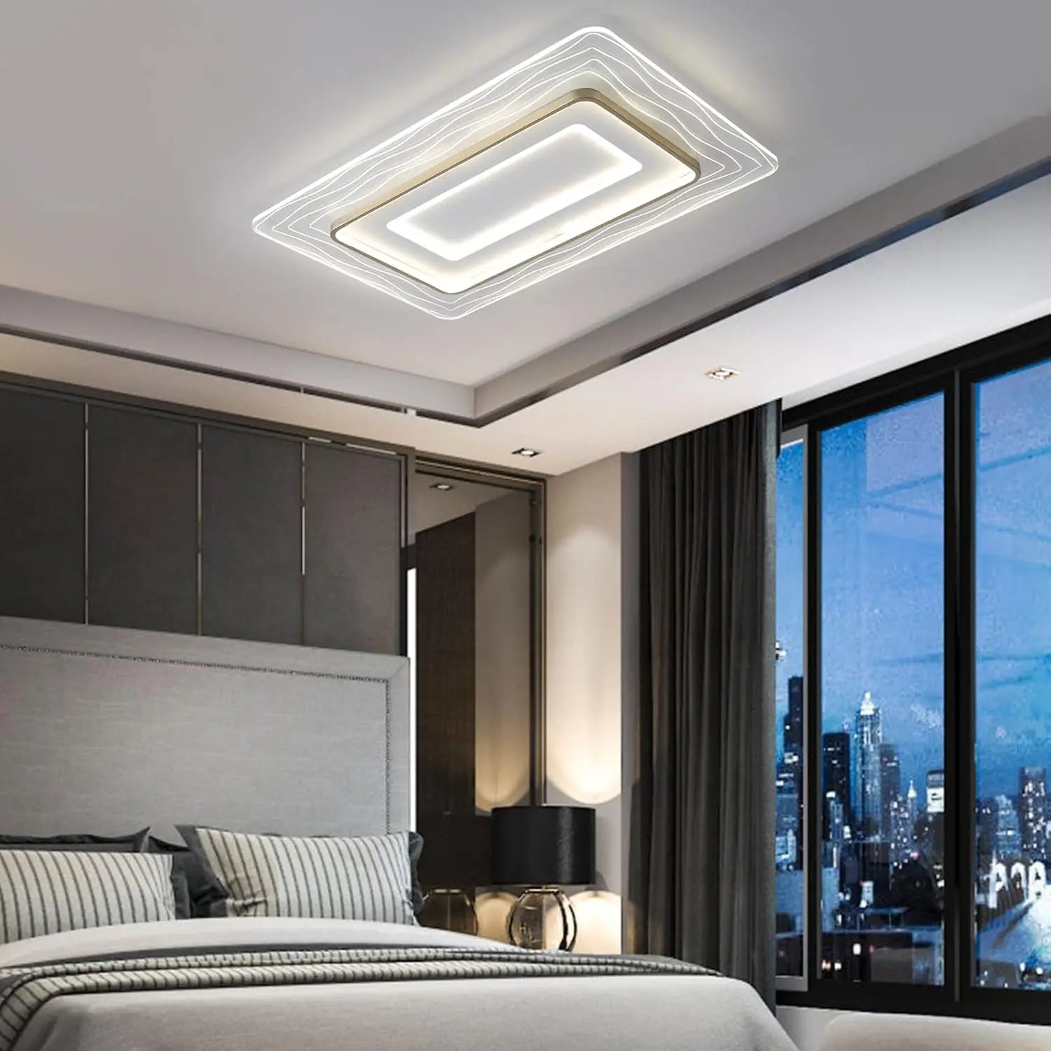 Rectangular LED Flush Mount Ceiling Light Acrylic Ultrathin Ceiling Lamp Dimmable 3500K-6000K w/Remote, L35.5 x W23inch