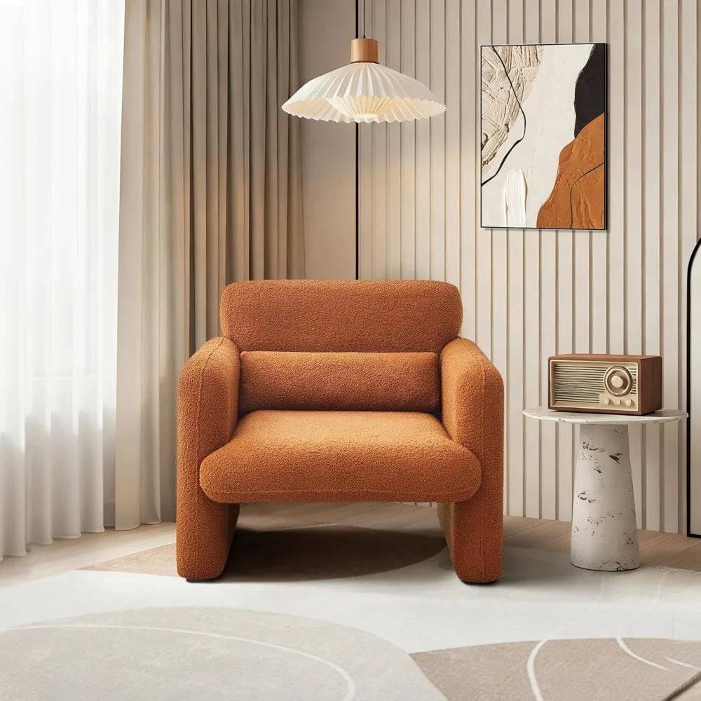 Modern Sherpa Fabric Accent Chair - Comfortable Upholstered Armchair with Waist Pillow for Leisure and Style