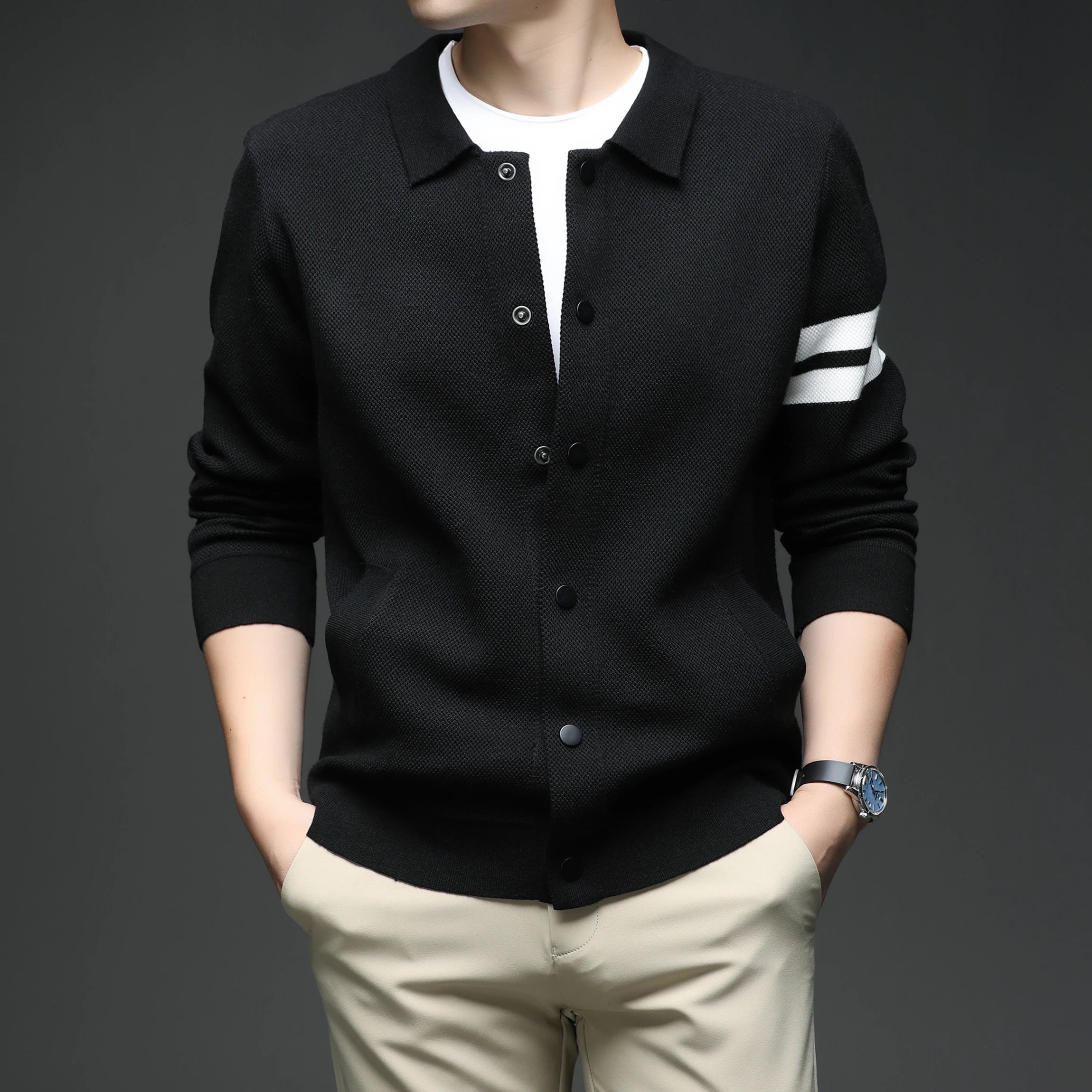 Men's knitted cardigan collar autumn and winter men's sweater fashion versatile leading sweater jacket