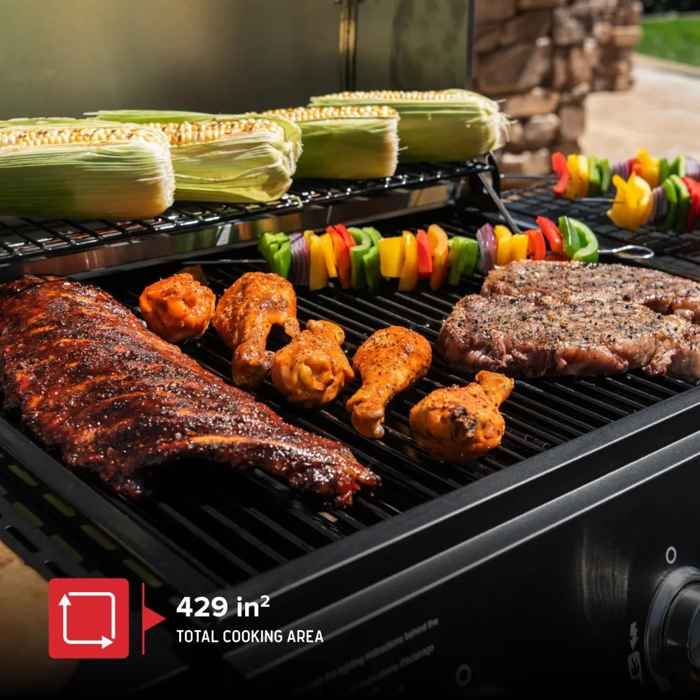 Nexgrill 3-Burner Propane Gas Grill with Side Shelves, 27,000 BTU Output, Stainless Steel Hood, Large 429 Square Inch Cooking Ar