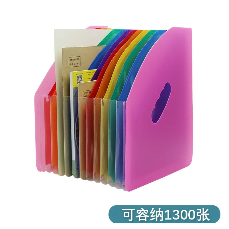 13 Layer A4 File Tray Rainbow File Folder Classification Retractable Organ Expanding Package Large Capacity Desk Organizer