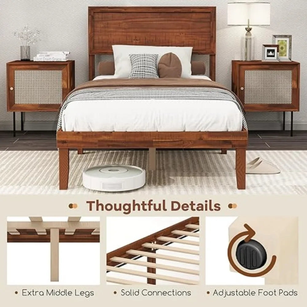 Wood Bed Frame with Headboard,Solid Acacia Platform Bed Frame,Slats Supported Bed Base with Under-Bed Storage Space,Customized