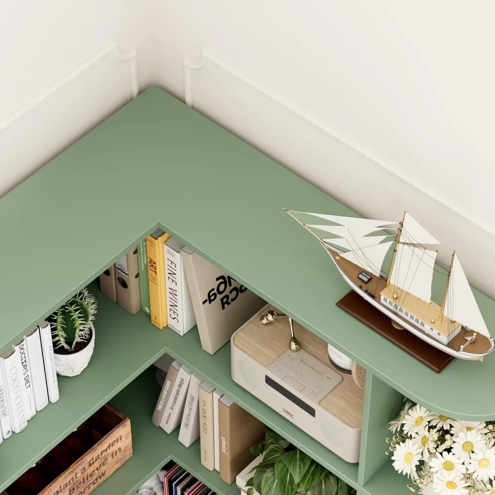 6-Tier Tall Corner Bookshelf with Open Storage, Wooden 74 High Bookcase for Home Organization and Storage Solutions