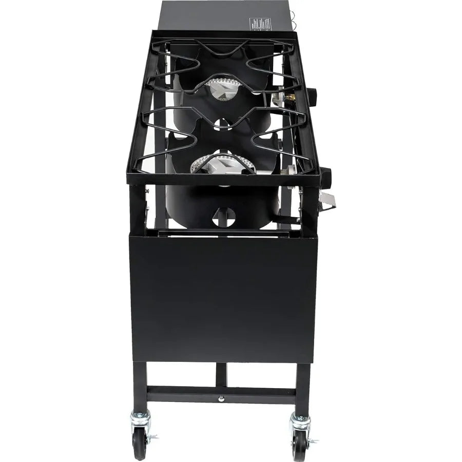 Outdoor Camping Propane Double Burner Stove with 2 Folding Cook Cooking Station Stand for Picnic BBQ Grill 58000 BTU HighPerfor