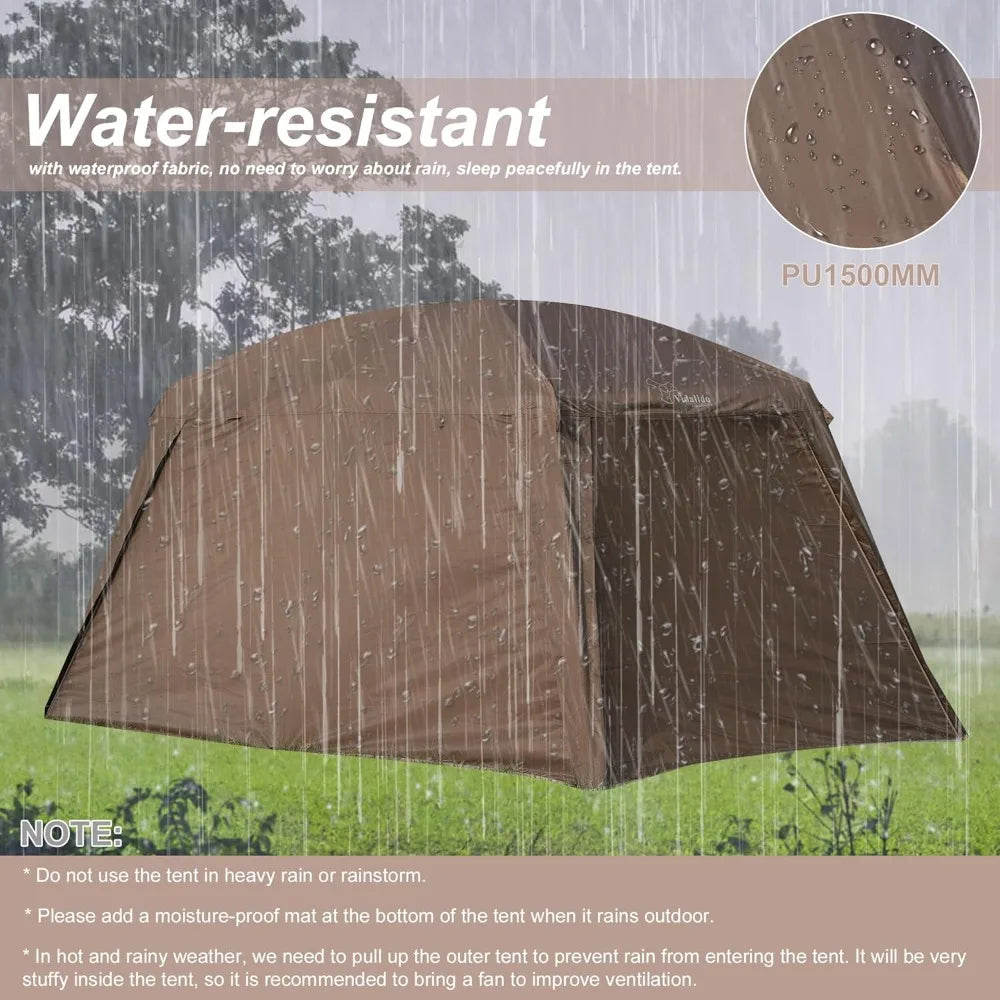 Family Cabin Tent for 8-10 People: 3-Door, 2-Room, Large Waterproof Portable Glamping Tent
