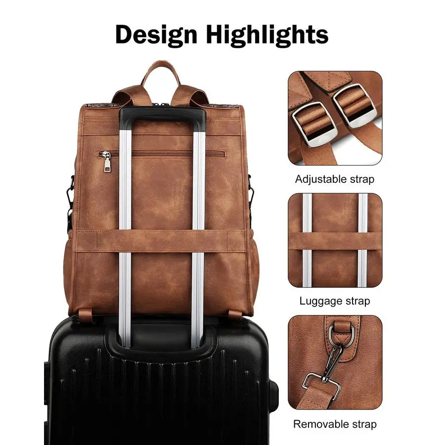 Laptop Backpack for Women, Designer Ladies Work Travel Computer Backpack with Laptop Compartment Purse Brown