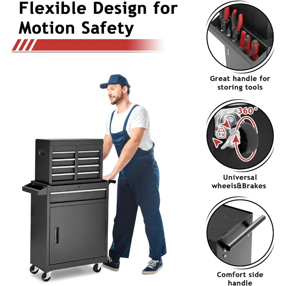 Customized.Chest,5-Drawer Rolling Tool Storage Cabinet with Enhanced Packaging, Detachable Top Tool Box, Metal Tool Cart for Gar