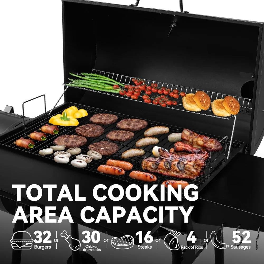 CC1830SC Charcoal Grill Offset Smoker with Cover, 811 Square Inches, Black, Outdoor Camping