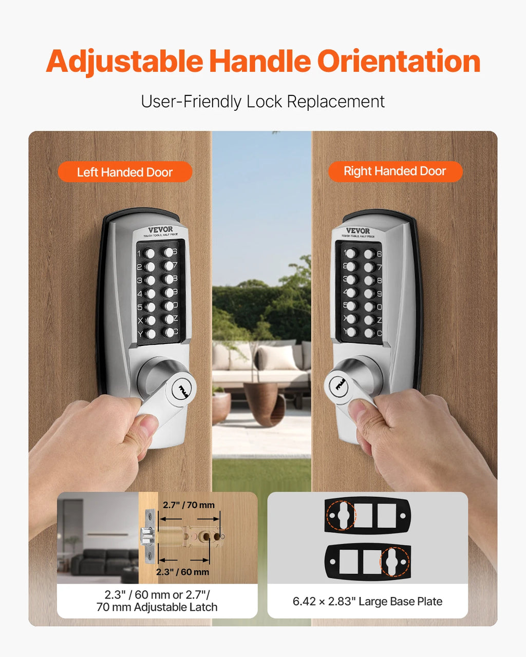 SucceBuy Mechanical Keyless Entry Lock 14 Key Mechanical Door Lock Key Mechanical Keypad Door Lock Handle Stainless Steel Lock