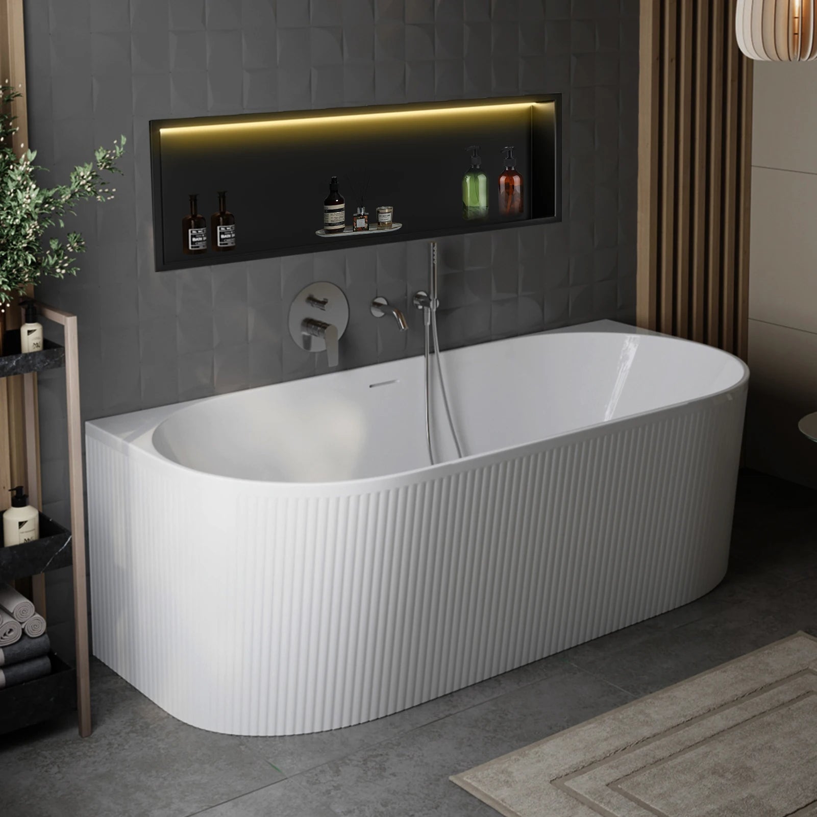 Shower Niche Insert with LED Light, 36x11x5 Inch Rust-Proof Bathroom Shelf - No Tile Needed, Over Mount for Shower & Coffee Bar