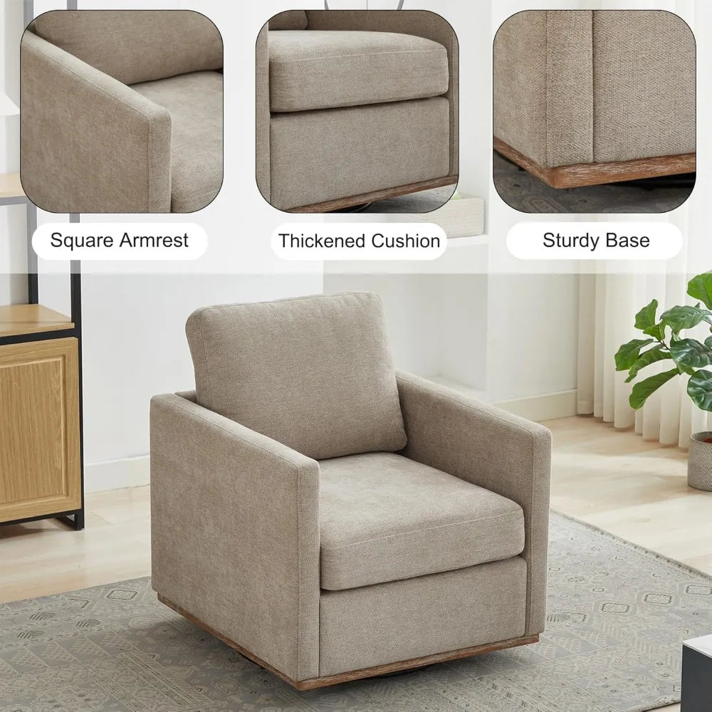 Mid-Century Modern Upholstered Barrel Swivel Chair, 360-Degree Rotation, Comfortable Living Room Sofa Armchair