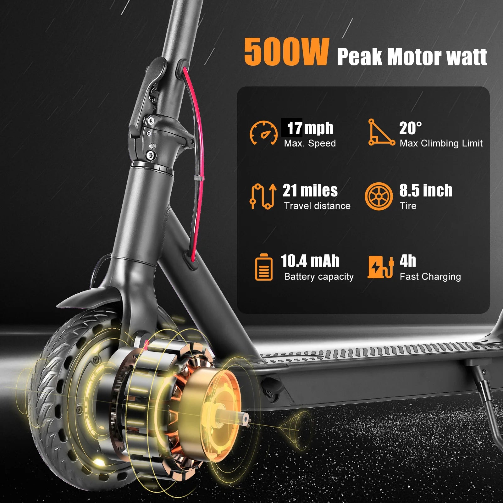 350W Foldable Electric Scooter ，Max Seed 17mph, 36V 10.4AH 8.5inch Tires 12 Months Warranty US Stock Free Shipping