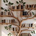 Solid Wood Tree Branch Style Bookshelf for Home Office, White, Easy to Assemble