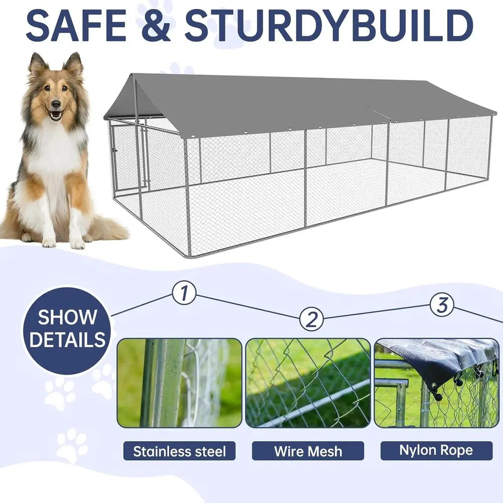 Sturdy Outdoor Dog Kennel - Large Steel Pet Cage with Lock for Secure Enclosure