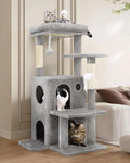 50-inch Cat Tree Tower for Large Indoor Cats with Steps, Scratching Post, Caves, and Toys in Light Grey