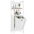 Bamboo Tilt Out Hamper, Bathroom Laundry Cabinet with Hidden Foldable Basket, Freestanding Clothes Storage Organizer with Storag