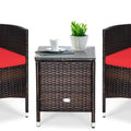 Red Outdoor Wicker Patio Furniture Set with Cushions, Tempered Glass Table for Backyard and Balcony
