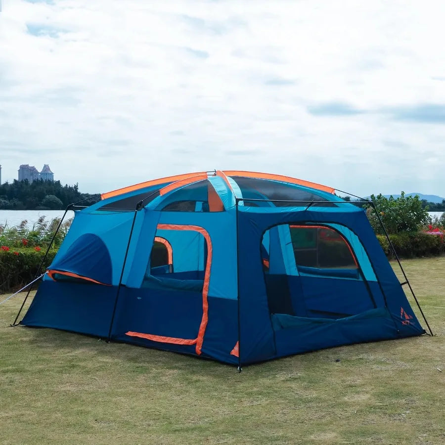 Extra Large Tent 6101214 Person B Family Cabin Tents 2 Rooms 3 Doors and 3 Windows with Mesh Straight Wall Waterproof Double La
