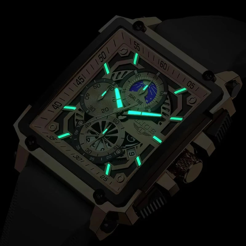 LIGE Men's Watches Silicone Strap Military Chronograph Waterproof Square Man Watch Top Brand Luxury Analog Quartz Wristwatch+Box