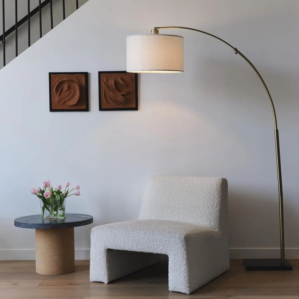 Logan Arc Floor Lamp, Gold/Brass Standing Lamp for Living Room, Office, Bedroom – Modern Decor, Reading Light