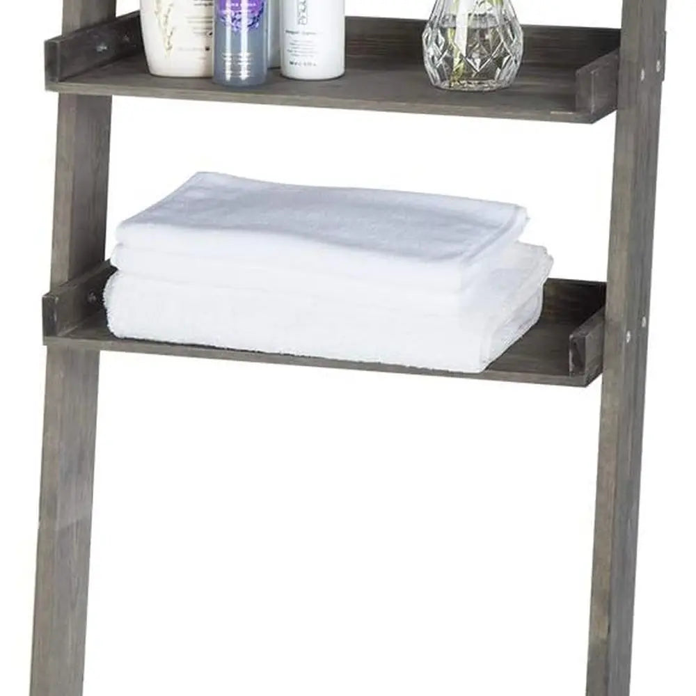 Gray 3-Tier Wooden Bathroom Ladder Shelf - Over-the-Toilet Storage Organizer