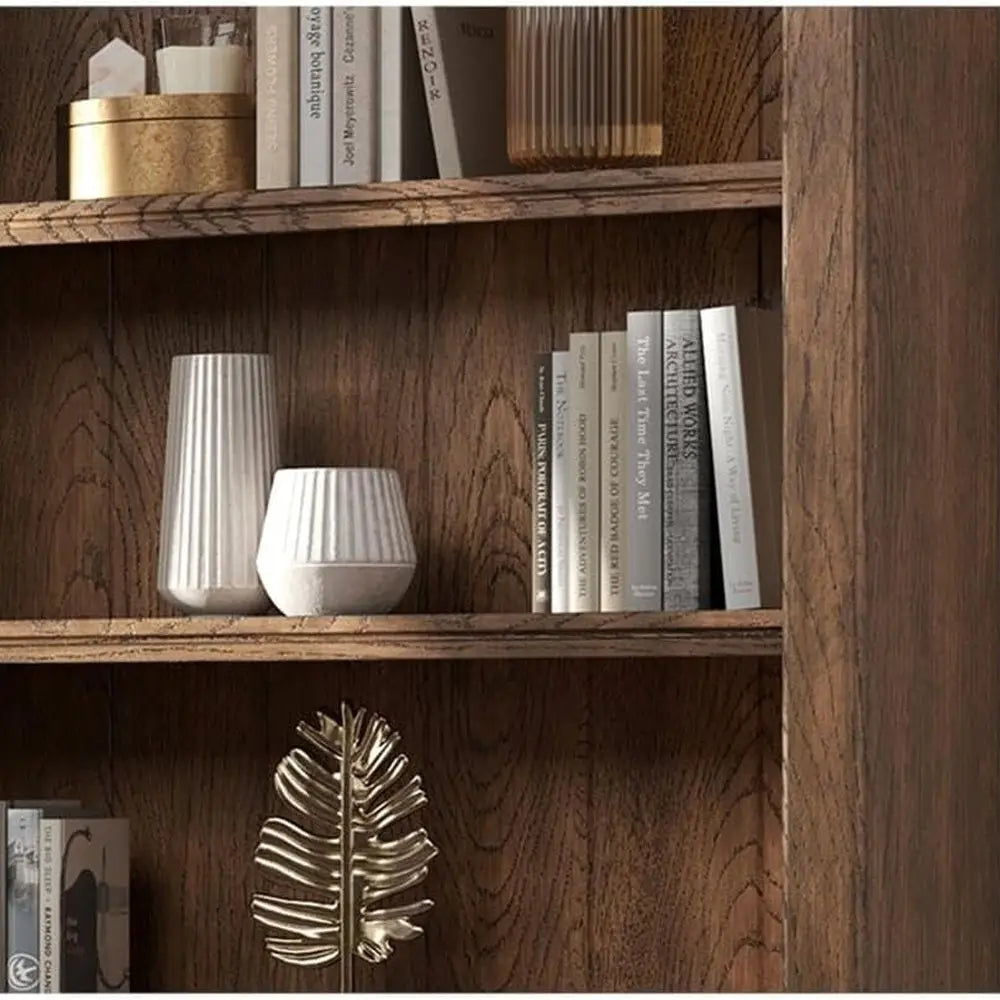 8-Foot Tall Traditional Bookshelf with Ladder, Storage and Display Unit for Home Office or Living Room in Brown