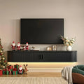 63 Floating TV Stand with Power Outlet for TVs up to 75 Fluted Entertainment Center with Remote Control LED Lights Mid-Century
