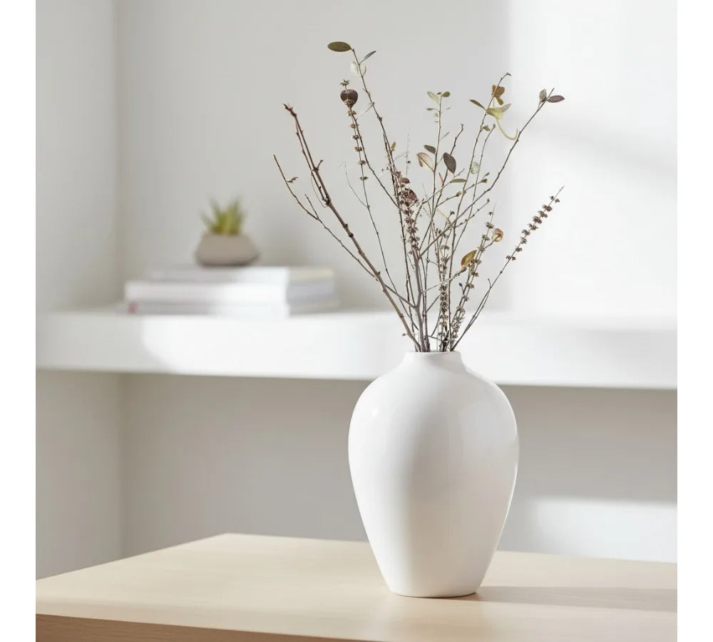 10 Inch Glossy White Porcelain Vase - Tall Ceramic Home Decor for Pampas Grass, Modern Centerpiece