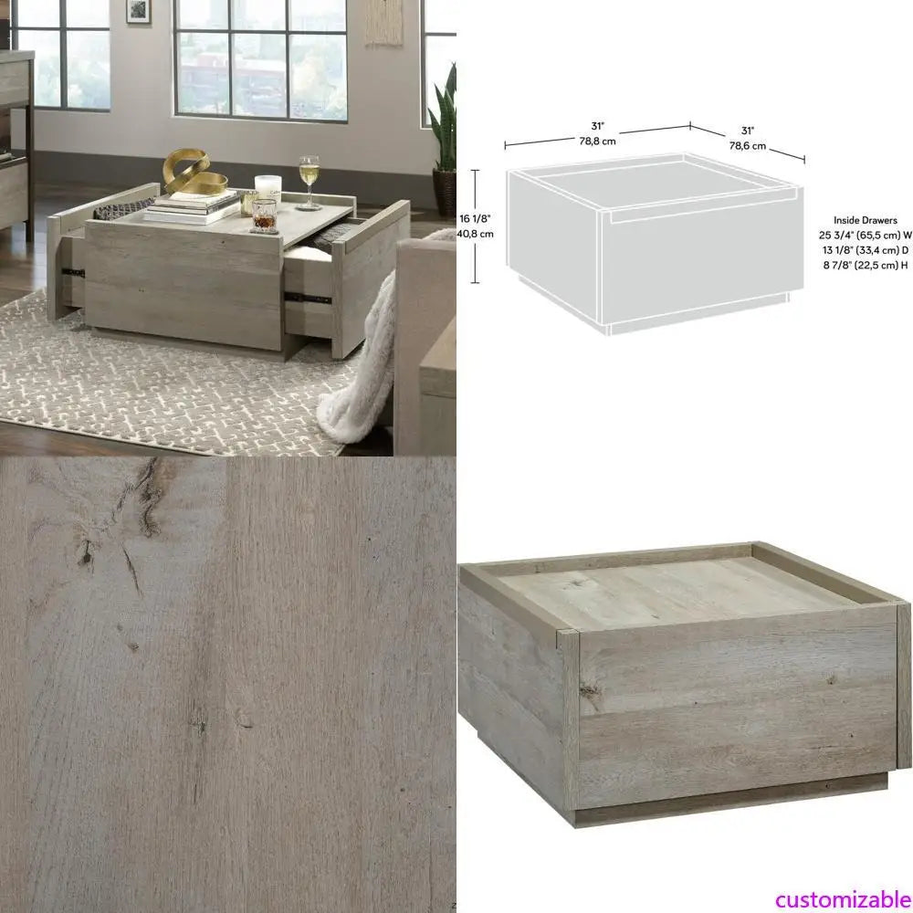 Modern Farmhouse Mystic Oak Coffee Table with Two Drawers Gate Square