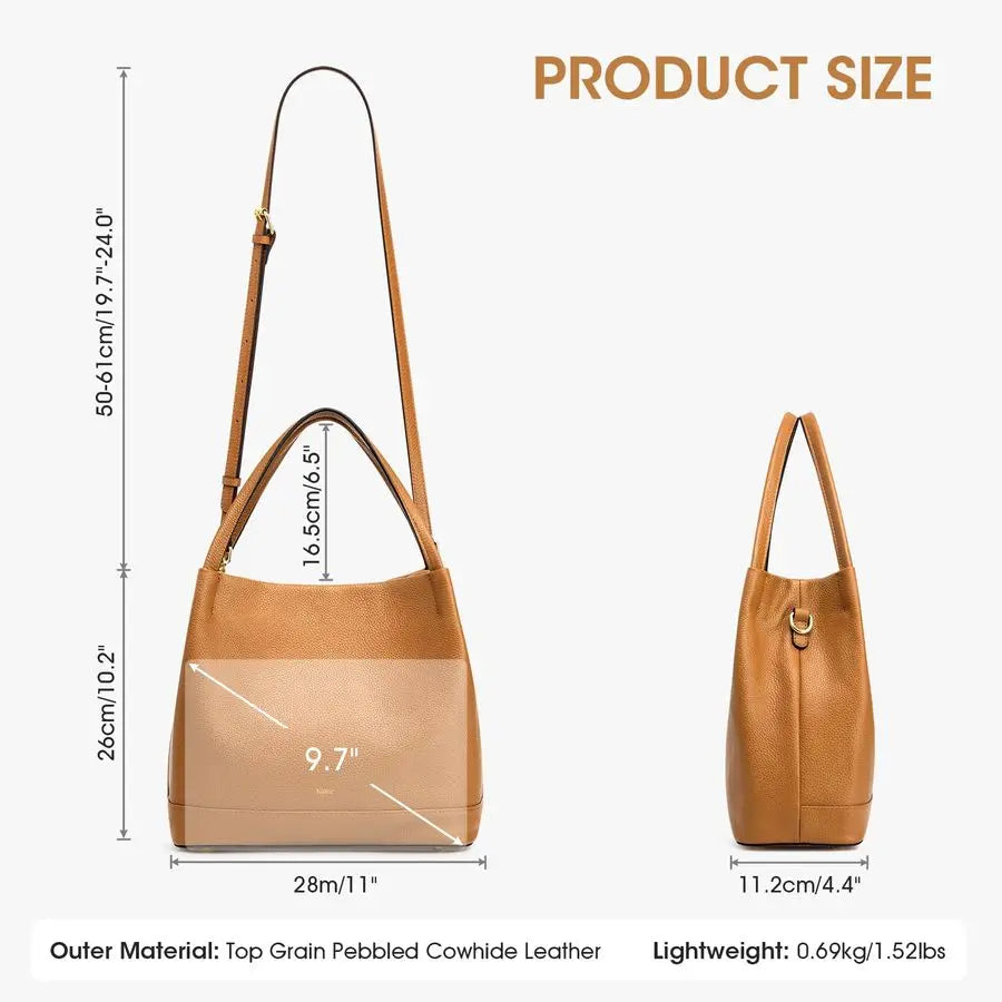 Leather Handbags for Women 2025 Trendy, Soft Leather Bucket Bags Shoulder Tote Crossbody Purses with 2 Straps