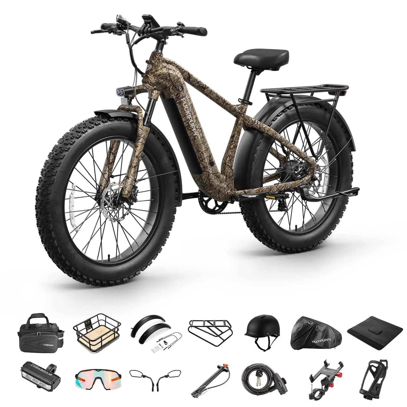 PUCKIPUPPY Beagle II Electric Bike 26"Fat Tire 80Miles Range Electric Mountain Bike 960W 48V 15AH Ebike With 2-Year Warranty