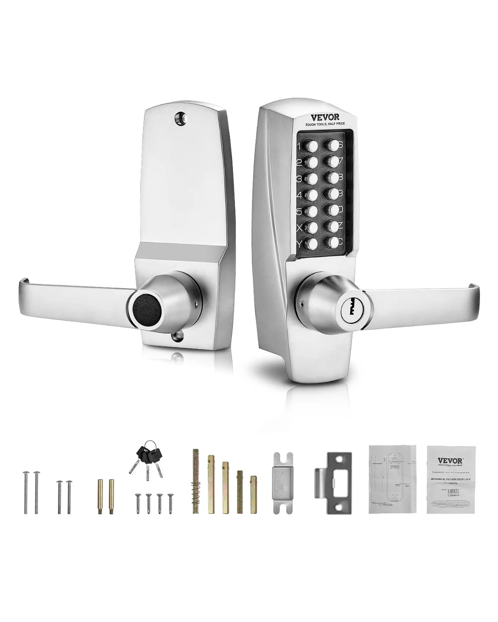 SucceBuy Mechanical Keyless Entry Lock 14 Key Mechanical Door Lock Key Mechanical Keypad Door Lock Handle Stainless Steel Lock