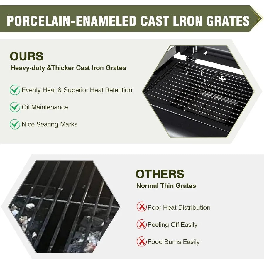 Propane Gas Griddle Charcoal Grill Combo Flat Top Griddle with Dual Lids 2 Side Shelves Dual Fuel BBQ Grill for Outdoor Barbecu