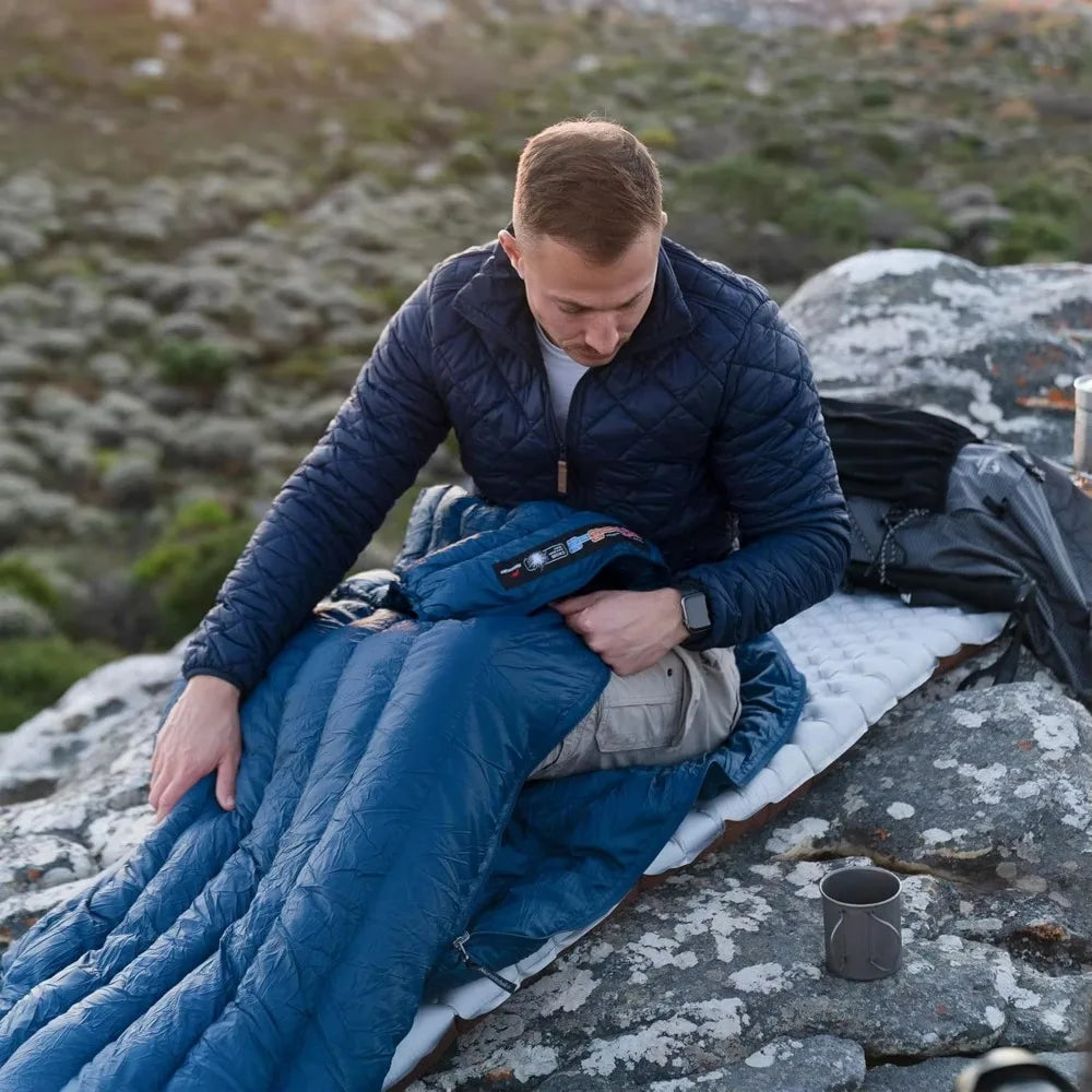Ultralight adult backpack down sleeping bag, 650 charged 20 oz (42-52 F), 3 season hiking camping lightweight sleeping bag