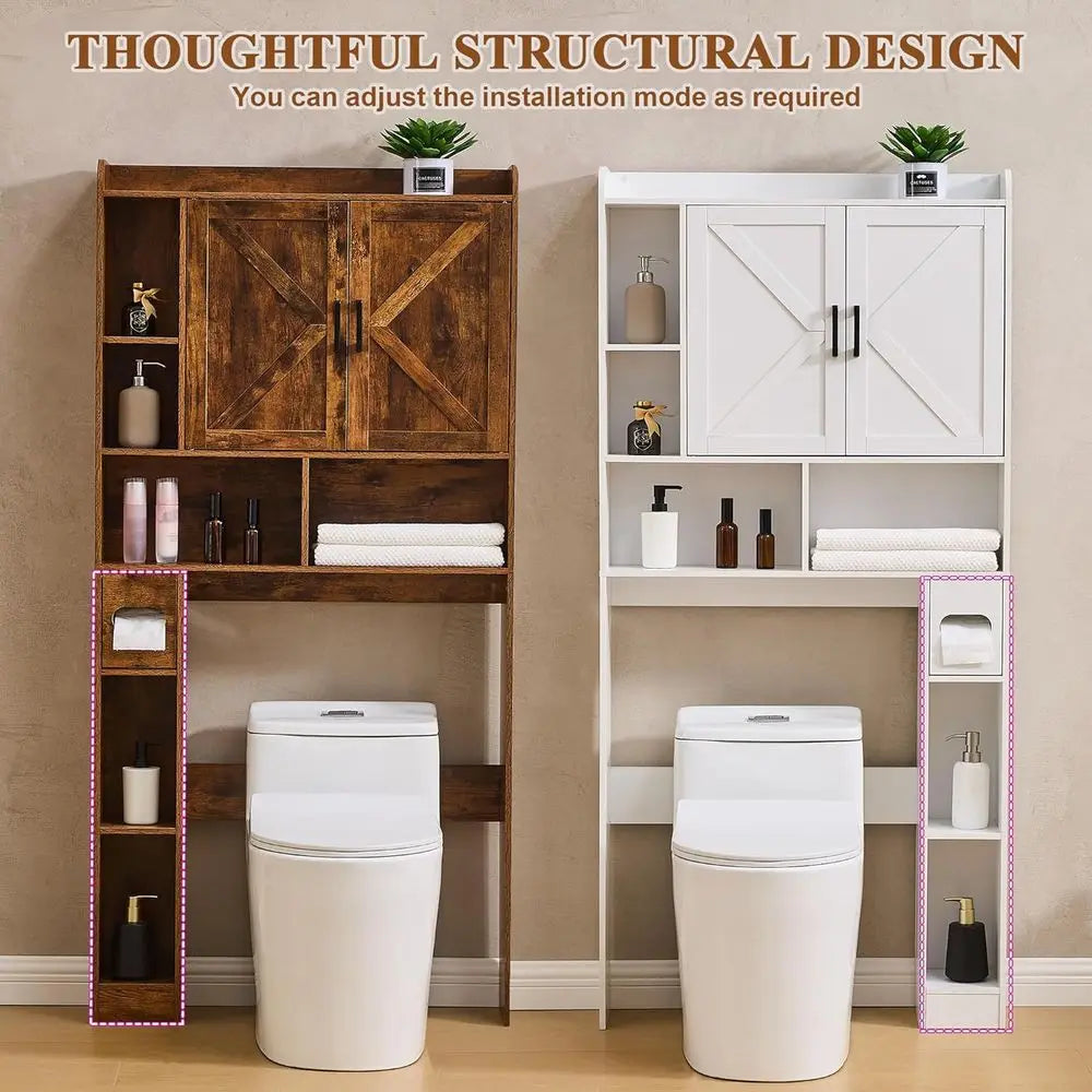 32 Inches Width Farmhouse Storage Cabinet Over Toilet with 2 Barn Door, Toilet Paper Holder Stand, Toilet Rack for Bathroom, Lau