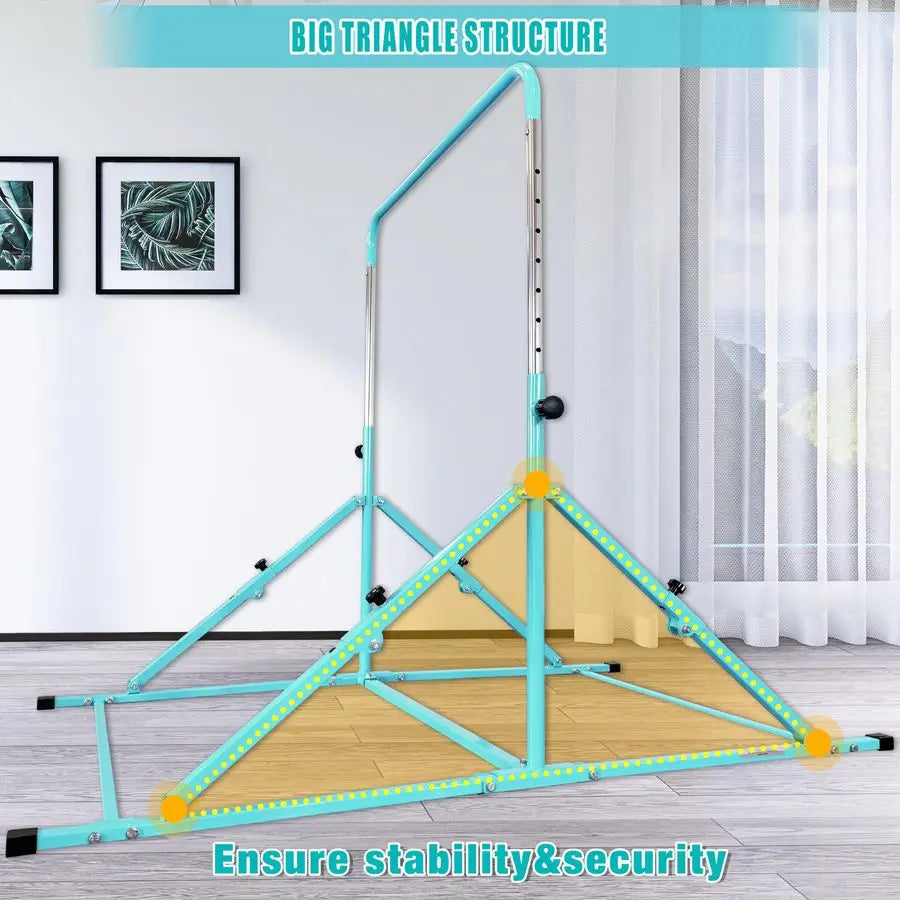 Foldable Gymnastic Bar for Kids Ages 312, 9 Height Levels, 200 lbs Weight Capacity, 5 Ft Length Gymnastic Kip Bar with Mat, Gymn
