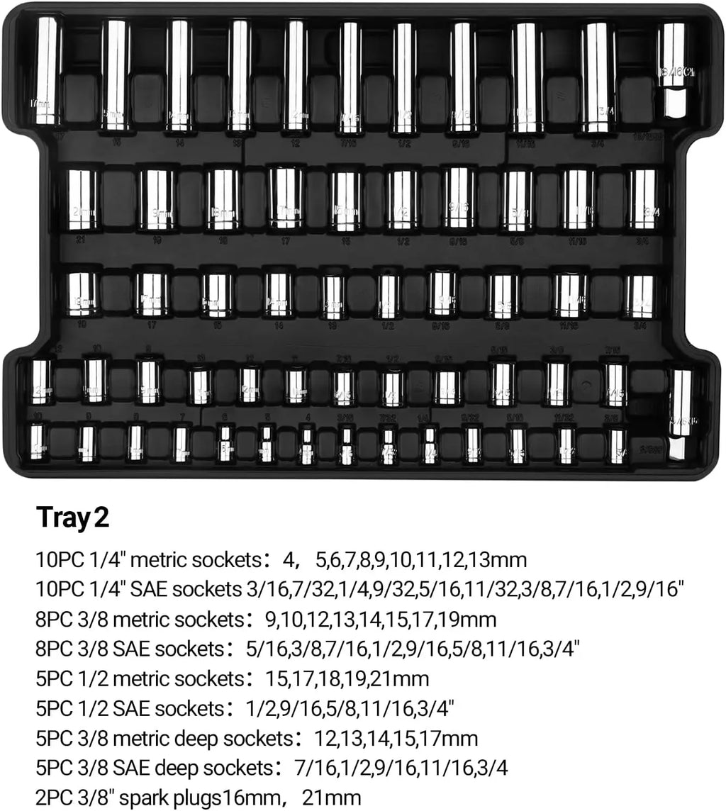 DEKO Mechanic Hand Tools Kit and Socket Sets 234Piece 1/2 1/4 3/8 Inch Ratchet Wrench Auto Tool Box Set for Car and Home Repair