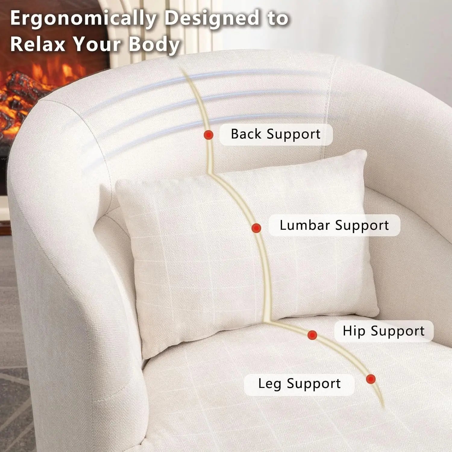 Swivel Accent Chair, 360° Round Barrel Armchair with Pillow, Beige Upholstered Club Chair for Living Room Bedroom Reading Nook