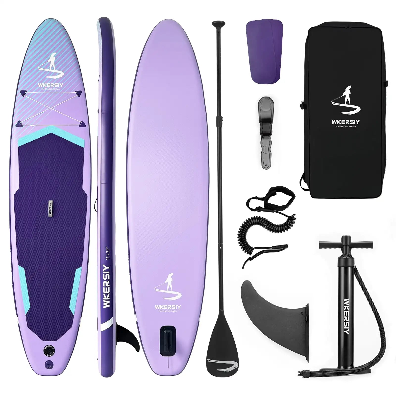 WKERSIY paddle board surfboard 11ft Purple Inflatable SUP Board All-Water Performance Series High-Visibility Ultra-Stable Design