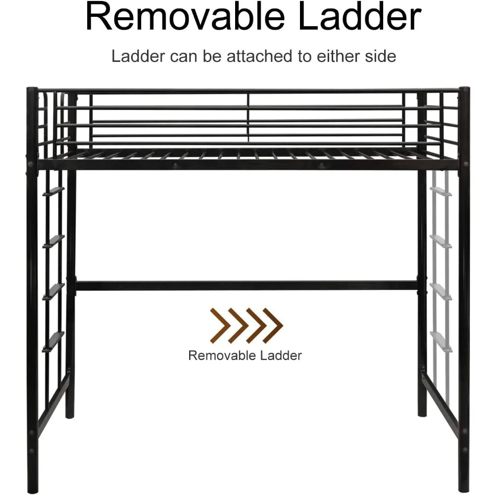 Twin Metal Loft Bed Frame, Space-Saving Design for Kids, Adults, and Teens, Black
