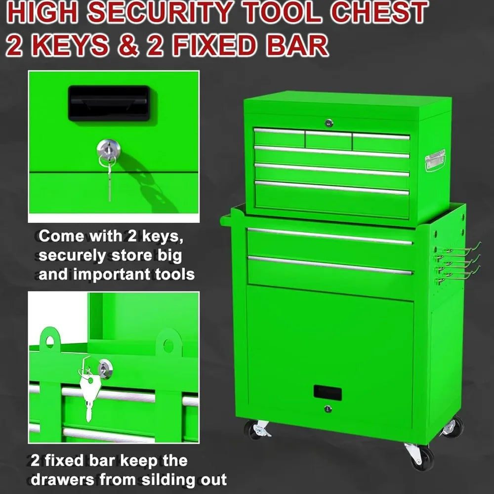 Tool Chest, 8-Drawer Rolling Tool Storage Cabinet with Wheels, Detachable Top Tool Box, and Locking Mechanism,, Customized
