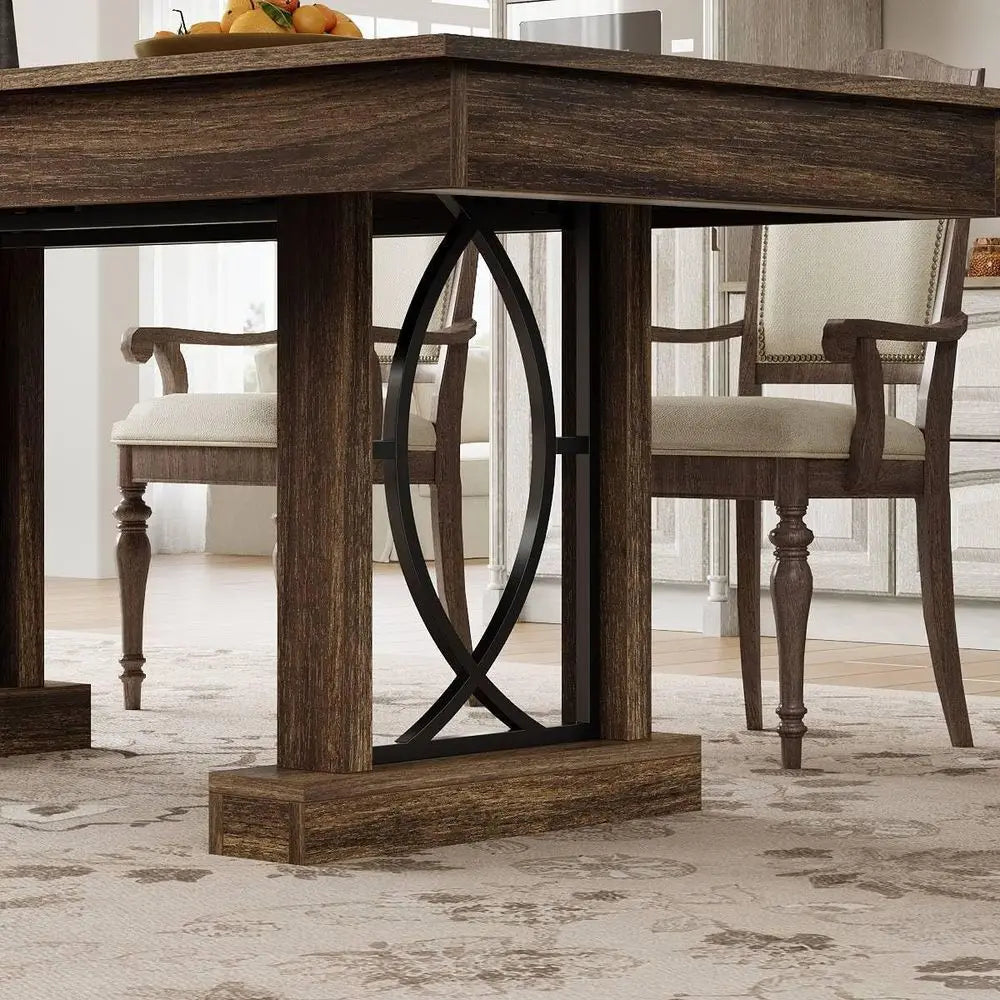 Rectangular Wooden Dining Table for 6-8, Large Kitchen Table with Double Pedestal Base, Sturdy Frame, 71-Inch, Suitable for Dinn