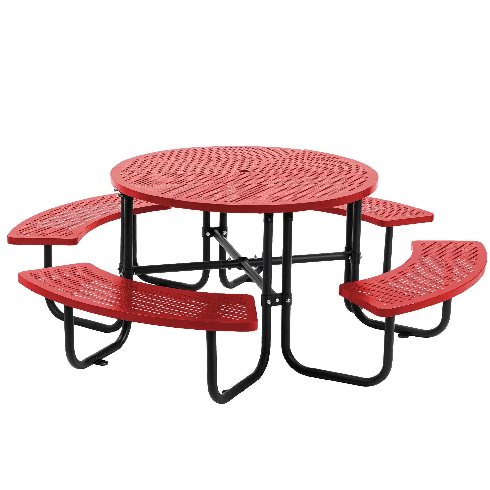 LZBEITEM Round Metal Picnic Table with Umbrella Hole, 46" Steel Portable Picnic Table for Outdoor, Patio, Garden, Courtyard BBQ
