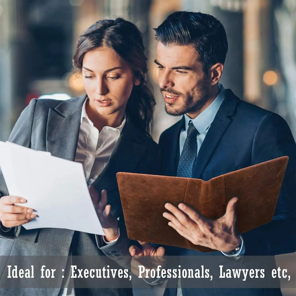 Genuine Leather Portfolio with A4 Document Folder, Professional Writing Padfolio Organizer for Men and Women