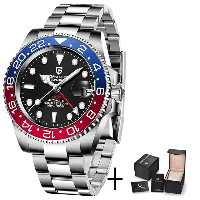 New PAGANI DESIGN GMT Automatic Men Watch 40mm Multi-time Zone Mechanical Watches Stainless Steel Waterproof Clock PD-1662