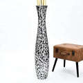 Large Silver Wooden Floor Vase - 41 Tall Decorative Holder for Artificial Plants & Pampas Grass